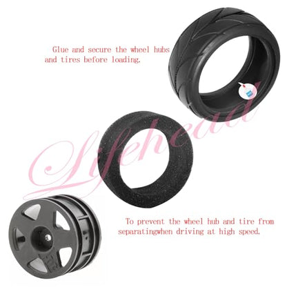 Lifehead 65mm On Road Rubber Tires& Wheels Rims 12mm Hex Hub for HPI Ken Block's Tamiya XV01 TT01 TT02B Kyosho FAZER MK2 Lc Racing PTG HSP RGT RC 3RACING D5 1/10 RC Rally Car - color: Black 2
