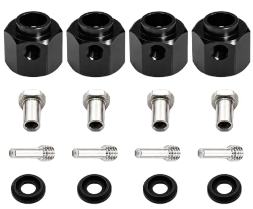 4PCS 12mm Hex Hub 9mm Offset Wheel Hex Extension for Traxxas TRX4 TRX6 1/10 | CNC Metal Wheel Spacer for RC Crawlers Helps Increase Track Width and Side-Hill Stability Reduce Vibration Add Tire Clearance - color: black