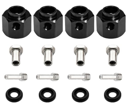 4PCS 12mm Hex Hub 9mm Offset Wheel Hex Extension for Traxxas TRX4 TRX6 1/10 | CNC Metal Wheel Spacer for RC Crawlers Helps Increase Track Width and Side-Hill Stability Reduce Vibration Add Tire Clearance - color: black