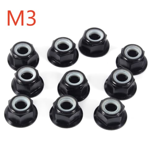 Insert Lock Nuts – Aluminum Alloy Hex Flanged Nylon Lock Nuts,Avoid Loosening Hardware Fasteners for RC Car Truck Crawler Wheels(M4,Black)(Black-M3) - color: Black-M3