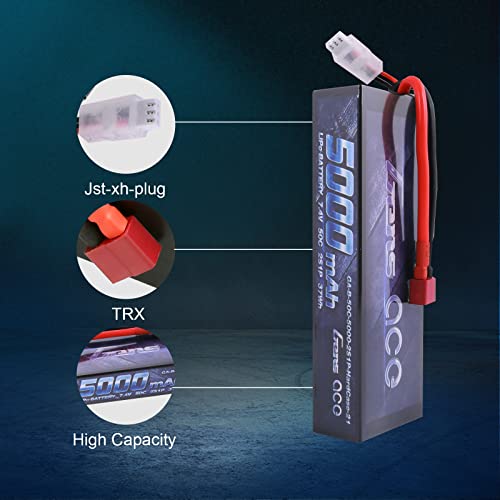 Gens ace 2S 7.4V 5000mAh 50C LiPo Battery Pack HardCase with T Plug for RC Car
