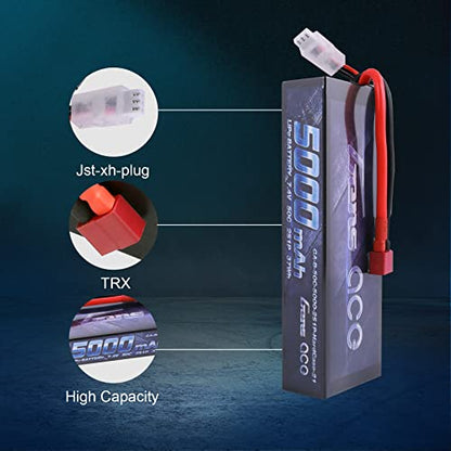 Gens ace 2S 7.4V 5000mAh 50C LiPo Battery Pack HardCase with T Plug for RC Car