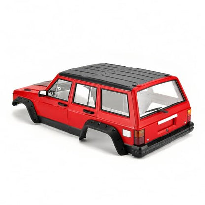 1/10 RC Crawler Hard Body Shell Kit, 313mm Cherokee Style, Red | Fits Axial SCX10, SCX10 II 90046/90047 & TRX4; hard plastic shell with interior, grille, flares, mirrors and hardware - color: Red