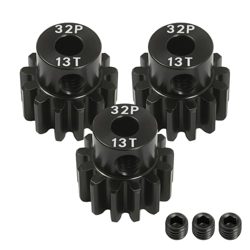 32P 13T Pinion Gear 3.175mm Shaft Hardened Steel, 32 Pitch Motor Gear for 1/10 Scale RC Car Truck Crawler Monster Buggy, Compatible with Traxxas for Axial 540 550 Brushed 3650 3660 Brushless - color: 13T