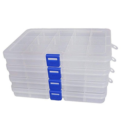Qualsen 15 Girds Bead Organizer with Adjustable Dividers(8 Pack)，Tackle Box Organizer and Small Plastic Organizer Box for Jewelry, Beads, Earrings, Crafts, Screws and Fishing Tackles Small Items - size: 15 Gird-8pcs
