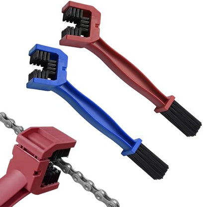 2PCS Bike or Motorcycle Chain Washer, Bicycle Cleaning Chain Double-Ended Brush, Black Durable Motor Chain Gears Cleaning Square Head Brushes, Universal Cleaning Tool (Red+Blue) - color: Red+Blue