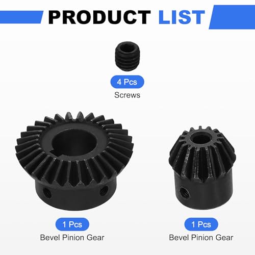 uxcell 2Pcs Tapered Bevel Gears Set, 1.5 Mod 1:2 (15T/30T) Harden Steel Straight Bevel Gear, 90 Degree Steering Motor Gears, (8/17mm Shaft Hole with Keyway) - size: 8/17mm