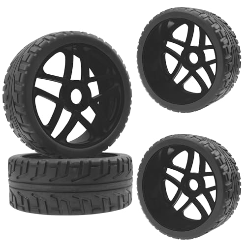 ShareGoo OD 4.09" Rubber 1/8 RC Buggy Tires and 17mm Hex Wheels Rim Compatible with Arrma Typhon Kyosho Losi VRX Redcat HSP HPI 1/8 Scale RC Off Road Buggy (Black) - color: Black