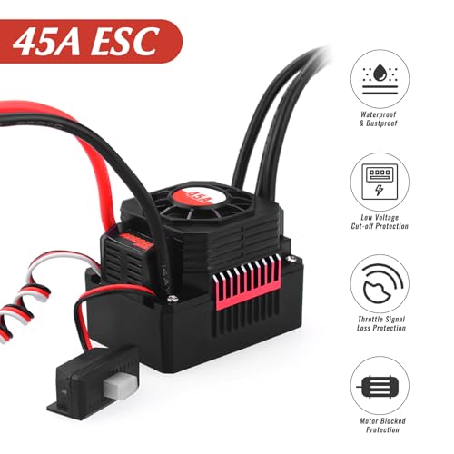 Surpass Hobby F540 4370KV Motor 45A ESC Combo for 1/10 RC Trucks | F540 brushless motor with waterproof ESC, CNC aluminum motor housing multi safety protection - size: 4370KV
