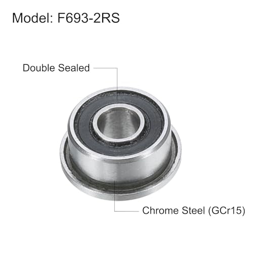 uxcell F693-2RS Flanged Ball Bearing 3x8x4mm Double Sealed Chrome Steel Flange Bearings, 10pcs - size: F693-2RS