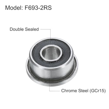 uxcell F693-2RS Flanged Ball Bearing 3x8x4mm Double Sealed Chrome Steel Flange Bearings, 10pcs - size: F693-2RS