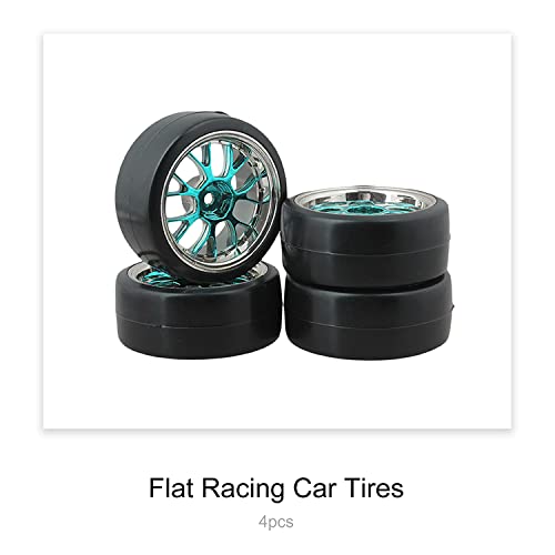 Blue Plastic Y Shape Hub Wheel Rim with Smooth Tires for RC 1:10 On-Road Racing Car & Drift Car Pack of 4