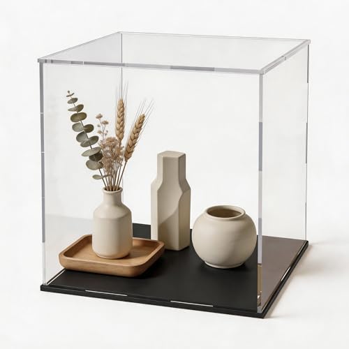 Acrylic Display Case for Collectibles and Miniature Houses, Clear Display Box with Thick Base and Lid for Protection and Showcase, 11x9x11-inch - size: 11"L x 9"W x 11"H
