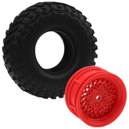 RC 1.9" RC Tires and Wheel Nylon Rims 12mm Hex Hub OD 116mm/4.56" Rubber Tyre Compatible with 1/10 Axial SCX10 RC4WD D90 Tamiya CC01 TF2 Traxxas TRX4 RC Rock Crawler (Red) - color: Red