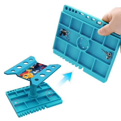 360 Degree Rotation RC Car Work Stand Lift Lower Repair Workstation with RC Car Ride Height Gauge for 1/10 1/12 1/14 1/16 Crawler Remote Control Car Truck Buggy, Blue - color: Blue