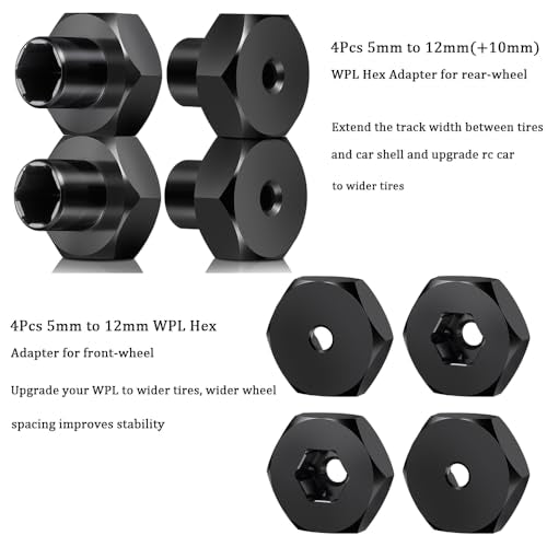 MORLORDY 8Pcs 5mm to 12mm WPL Wheel Hex Hub Adapter Wheel Spacers for WPL D12 2wd SCX24 1/10 1/24 RC Car Truck Upgrade Parts