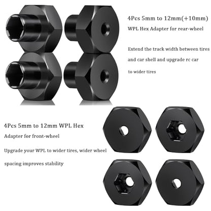 MORLORDY 8Pcs 5mm to 12mm WPL Wheel Hex Hub Adapter Wheel Spacers for WPL D12 2wd SCX24 1/10 1/24 RC Car Truck Upgrade Parts