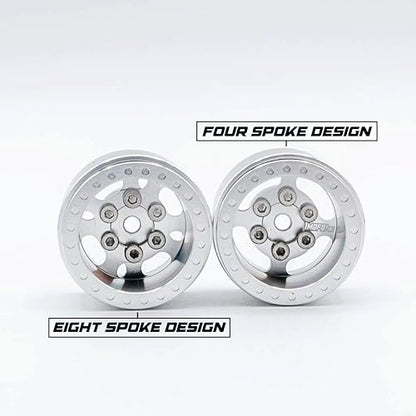 1UP Wheels 1.0" Island Ultra Wide Premium Wheels | Polished Silver | for Axial SCX24, AX24, Traxxas TRX4-M, Redcat Ascent-18, FMS FCX18, 7mm Hex Vehicles - Aluminum Beadlock Wheels - color: Polished Silver
