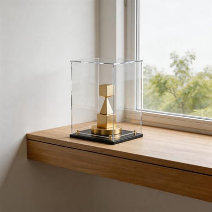 Acrylic Display Case with Raised Shelf, Clear Display Box with Black Base & Gold Standoffs, Dustproof Showcase for Collectibles, Figures, Model Cars – Easy Assembly (11×11×14 Inch) - size: 11"L x 11"W x 14"H