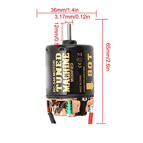 80T Brushed 540 Motor, Low Heat High Power RC Upgrade Part with Pre-Welded Wire Iron Copper Replacement Engine Accessories Compatible with SCX10 90046 1/10 RC Car