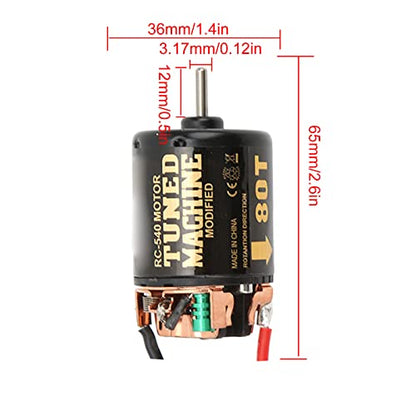 80T Brushed 540 Motor, Low Heat High Power RC Upgrade Part with Pre-Welded Wire Iron Copper Replacement Engine Accessories Compatible with SCX10 90046 1/10 RC Car