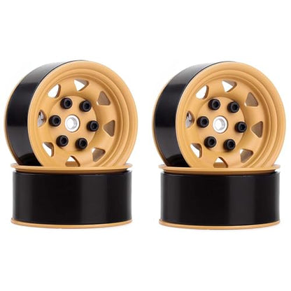 4PCS 1.55 inch Metal Beadlock Wheel Hub RC Car Aluminum Alloy Wheel Rim Compatible with 1/10 RC Crawler Car Model D90 TF2 Tamiya CC01 CC02 LC70 LC80 (Yellow) - color: Yellow