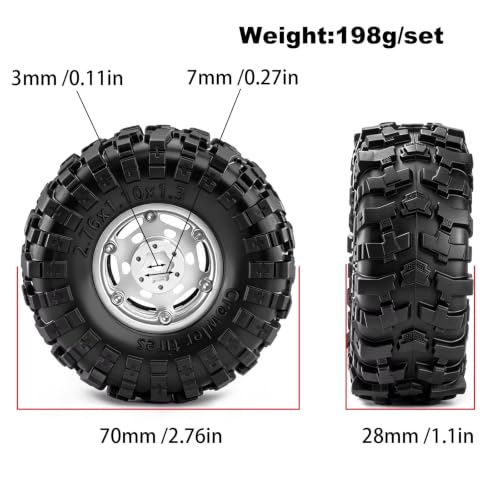 1.3Inch Beadlock Rim Tire Upgrades for Axial for SCX24 AX24 1/24 | RC Car Upgrades Modify Repair Parts metal beadlock rims rubber mud tires reliable off-road traction(Titanium) - color: Titanium