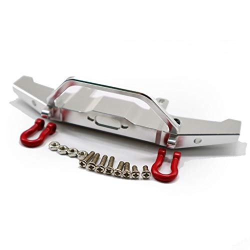1:16 WPL C14 C24 RC Truck Aluminum Alloy Front Bumper with Red Hooks, Adjustable Height, Easy Installation - Metal, Weight and Compact - for Rock Crawler - Silver - color: Silver