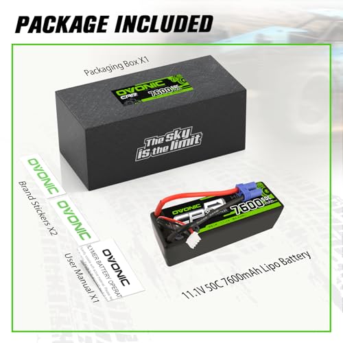 OVONIC 3s Lipo Battery 11.1V 7600mAh 50C(MAX 100C) RC Lipo Batteries Hard Case EC5 Plug Compatible with 1/8 1/10 Scale Vehicles RC Car Trucks Truggy Boats