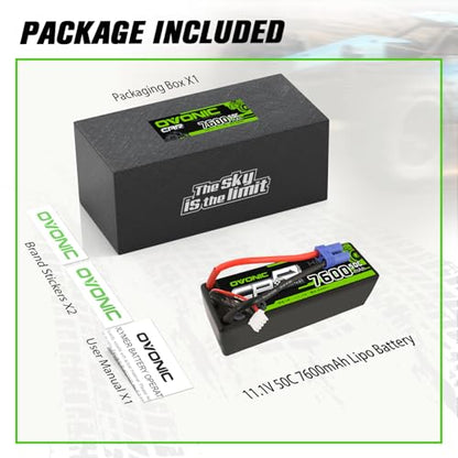 OVONIC 3s Lipo Battery 11.1V 7600mAh 50C(MAX 100C) RC Lipo Batteries Hard Case EC5 Plug Compatible with 1/8 1/10 Scale Vehicles RC Car Trucks Truggy Boats