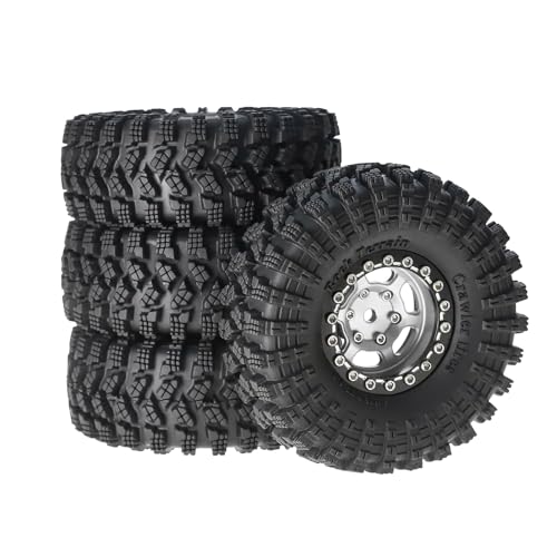 1.3” Aluminum Beadlock Wheels & All-Terrain Trail Tires Set, -8.0mm Offset, 66×26mm, 7mm Hex, Foam Inserts, Fits 1/18 1/24 TRX4M SCX24 AX24 FCX24 Ascent-18, Pre-Assembled 4 pcs (White) - color: White