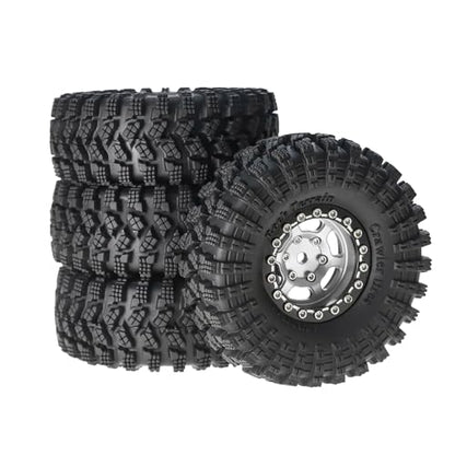 1.3” Aluminum Beadlock Wheels & All-Terrain Trail Tires Set, -8.0mm Offset, 66×26mm, 7mm Hex, Foam Inserts, Fits 1/18 1/24 TRX4M SCX24 AX24 FCX24 Ascent-18, Pre-Assembled 4 pcs (White) - color: White
