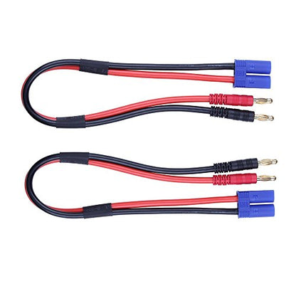 FLY RC 2pcs EC5 Male Connector to 4.0mm Banana Male Plug Lipo Battery Balance Charging Cable 30cm Silicone Wire Charger Cable Adapter for RC Helicopter Vehicle Toys - style: EC5 charging cable