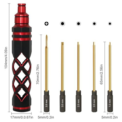 RC Hex Driver Set - 5 in 1 Hex Screwdriver Set 1.5mm 2.0mm 2.5mm 3.0mm Phillips Screwdrivers Allen Repair Tools for Traxxas SCX24 TRX4 Arrma Helicopter RC Car Tool Kit Red - color: Red