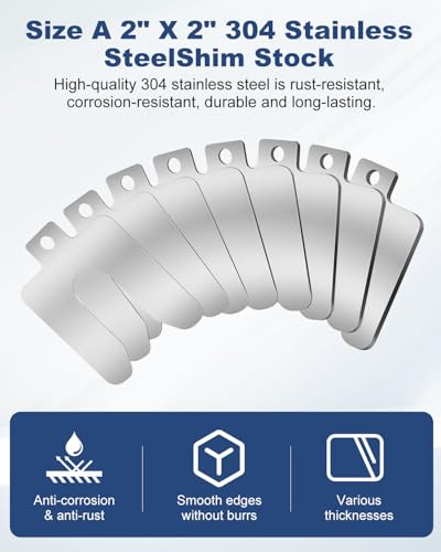 MUZIK 56 Pcs 2"x2" Metal Shims for CNC, Machining & Automotive Alignment | 304 Stainless Steel, 8 Thicknesses, Easy Identification, Precision Laser Cut, Corrosion Resistant, Burr Free Finish - size: A 2" x 2"