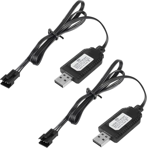 YACSEJAO 2 Pack 7.4V LiPo Battery USB Charger Cable with SM-3P Plug Connector for RC Model Vehicle Buggy Car Truck Boat