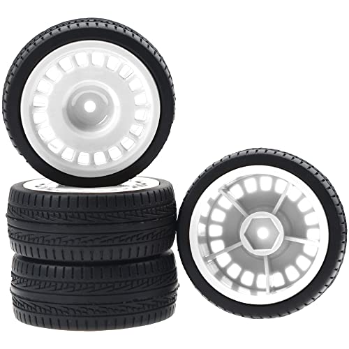 Outer Diameter 70mm Rubber Tires & Nylon 12mm Hex Hub Wheel Rims Compatible with Tamiya HPI Kyosho HSP 1/10 1/12 On-Road Touring Car,WLtoys 1/14 144001 1/18 A959B RC Buggy (White) - color: White