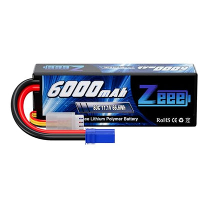 Zeee 3S Lipo Battery 6000mAh 11.1V 80C Hard Case RC Battery with EC5 Plug for RC 1/8 1/10 Scale Vehicles Car Trucks Boats