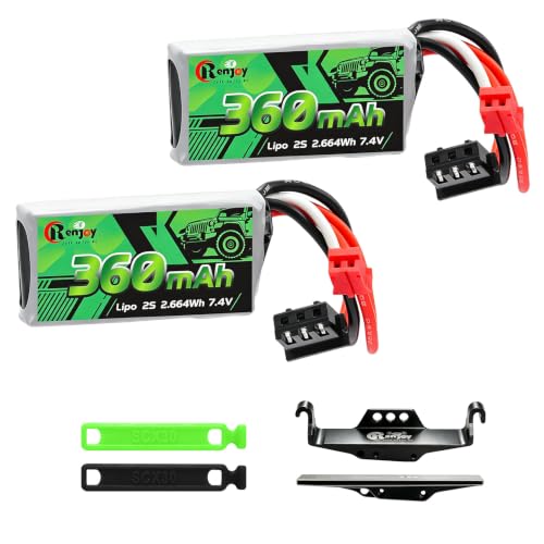 2PCS 7.4V Lipo Battery 2S 360mAh PH2.0 Plug Rechargeable Lithium Battery with RC Battery Side Plate and ESC Receiver Side Tray for RC Axial SCX30 Upgrade Crawler Car Trucks - color: 2pcs 360mAh, w/ battery & ESC trays