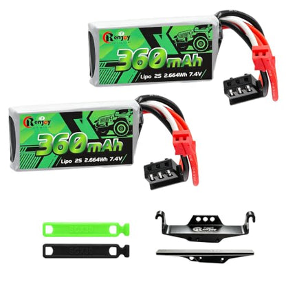 2PCS 7.4V Lipo Battery 2S 360mAh PH2.0 Plug Rechargeable Lithium Battery with RC Battery Side Plate and ESC Receiver Side Tray for RC Axial SCX30 Upgrade Crawler Car Trucks - color: 2pcs 360mAh, w/ battery & ESC trays