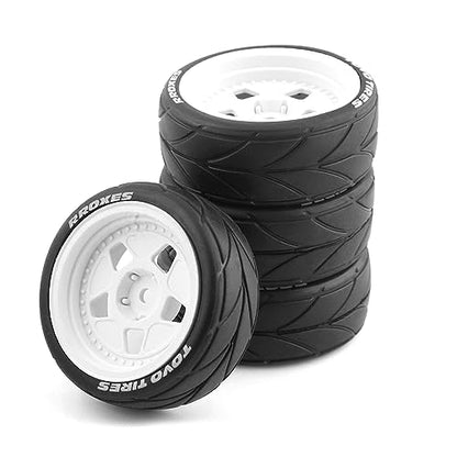 Lifehead 65mm On Road Rubber Tires& Wheels Rims 12mm Hex Hub for HPI Ken Block's Tamiya XV01 TT01 TT02B Kyosho FAZER MK2 Lc Racing PTG HSP RGT RC 3RACING D5 1/10 RC Rally Car - color: White 4
