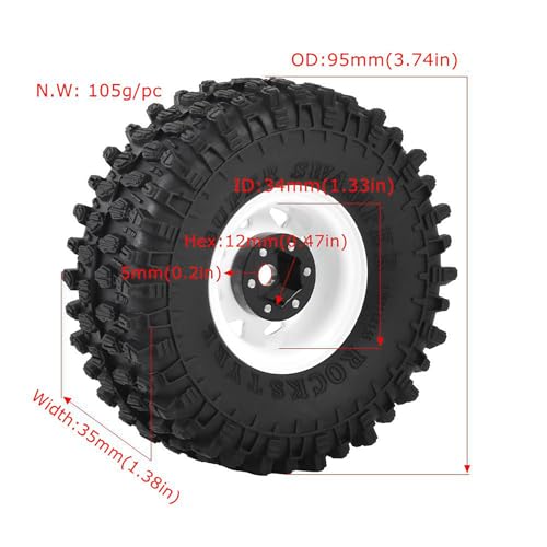 4PCS 1.55 inch Aluminum Alloy Metal Beadlock Wheels Rim and Rubber Tires for 1/10 RC Rock Crawler Car for Axial AX90069 D90 TF2 Tamiya CC01 JIMNY UTB18 Upgrade Parts(95MM,Rose Gold) - color: 95mm,rose Gold