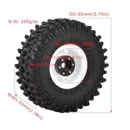 4PCS 1.55 inch Aluminum Alloy Metal Beadlock Wheels Rim and Rubber Tires for 1/10 RC Rock Crawler Car for Axial AX90069 D90 TF2 Tamiya CC01 JIMNY UTB18 Upgrade Parts(95MM,Rose Gold) - color: 95mm,rose Gold