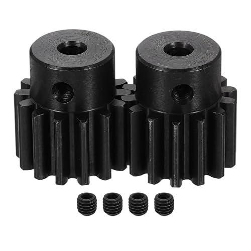uxcell 2Pcs 1.5 Mod 14T Spur Gear 5mm Bore, 1045 Steel Pinion Gear Black Surface Treatment, 20° Pressure Angle, for Spur Rack and RC Model Car or Motor DIY(17mm) - size: 1.5 Mod 14T, 5mm x 17mm