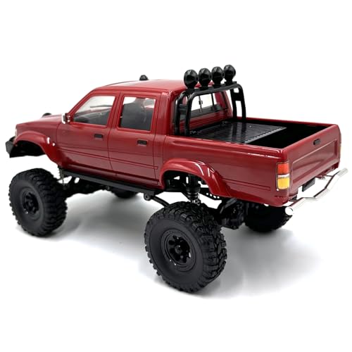 RC Rock Crawler WPL C64-1 RC Truck, 1:16 Scale 2.4GHz Remote Control Truck, 4WD All Terrain Off-Road RC Crawler with LED Lights and 2 Rechargeble Batteries for Adults (Red) - color: Red
