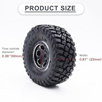 1.0 Tires 55*22mm Tires & Silicone Rubber Inserts for 1/18 1/24 RC Crawler | Soft Drift Tires for RC Crawler Axial SCX24 FMS FCX24 RC Crawler Car,Replacement Wheels,Durable Rubber,Ready to Install
