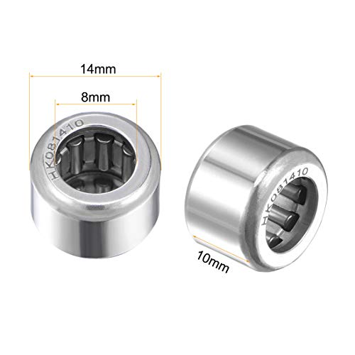 uxcell HK081410 Drawn Cup Needle Roller Bearings, Open End, 8mm Bore, 14mm OD, 10mm Width 3950N Static Load 3800N Dynamic Load 25000rpm Limiting Speed 10pcs - size: 8x14x10mm