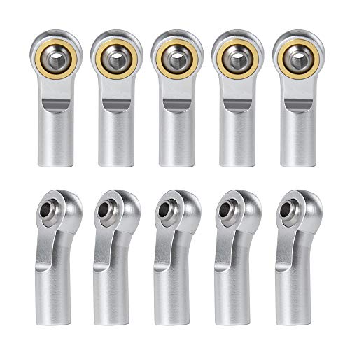 10Pcs Aluminum Link Rod End Joint M3 Metal Ball End Head Holder Tie for 1/10 RC Axial SCX10 90046 (Silver)