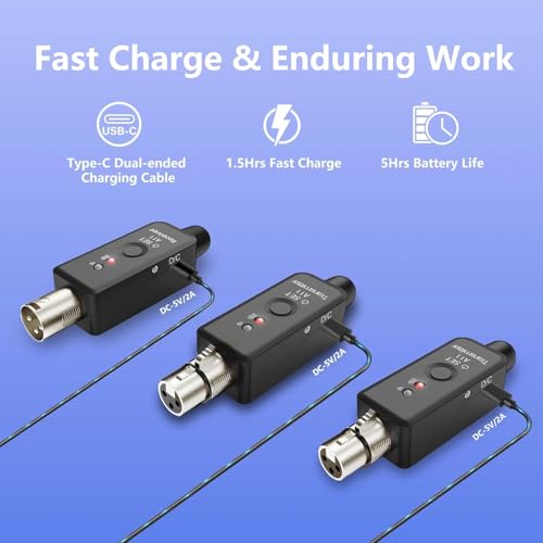 A11 Wireless Microphone Transmitter Receiver 4 Channels Plug-on (1TX + 1RX) | Plug-on XLR Mic Adapter, 2.4GHz Wireless Microphone System for Dynamic/Condenser Mics, Audio Mixer, DSLR Camera,PA System - size: 1TX + 1RX