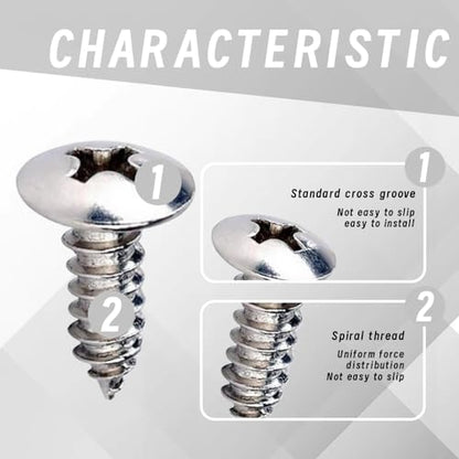 License Plate Screws with Nylon Inserts - Stainless Steel Rust Proof License Plate Screws for Securing License Plates, Frames & Covers 4755299 3907444 A11719 - color: White-K6